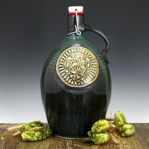 64 oz Stoneware Beer Growler with Custom Big Hop Logo for home brew and craft beer lovers | Great craft beer gift !