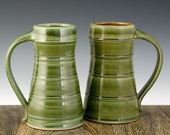 Set of 2 Stoneware Pottery Beer Mug, Beer Tankard, Beer Stein, 20 oz. Works great in the Freezer, Great gift