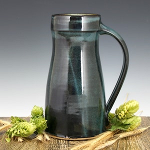 Stoneware pottery beer mug tankard, 32 oz. Great craft beer gift for him or her, works in the Freezer