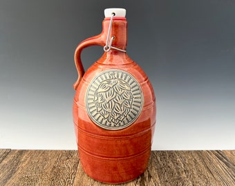 Beer Growler ! Handmade 64 oz beer growler from ceramic stoneware clay with Big Hop logo ! Great craft beer gift !