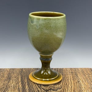 Handmade Stoneware Goblet: Cascade Green Glaze, 12 oz Pottery Cup