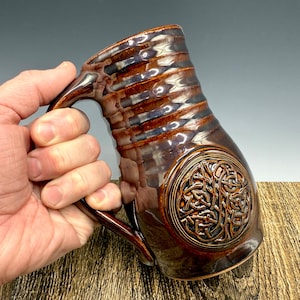 Handmade Stoneware Beer Mug: 20 oz Medieval Celtic Knot Tankard