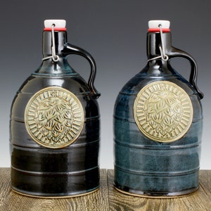 Beer Growler ! Handmade 64 oz beer growler from ceramic stoneware clay with Big Hop logo ! Great craft beer gift !