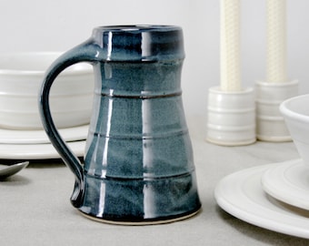 Handmade Stoneware Beer Stein: 16 oz Night Sky Blue Tankard