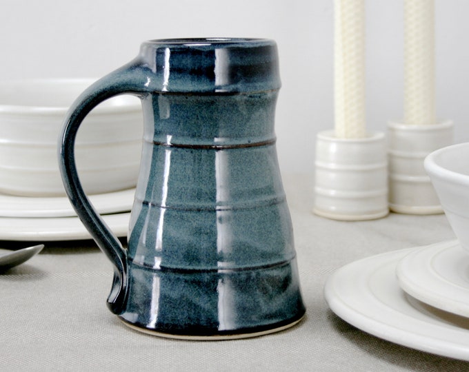 Handmade Stoneware Beer Stein: 16 oz Night Sky Blue Tankard