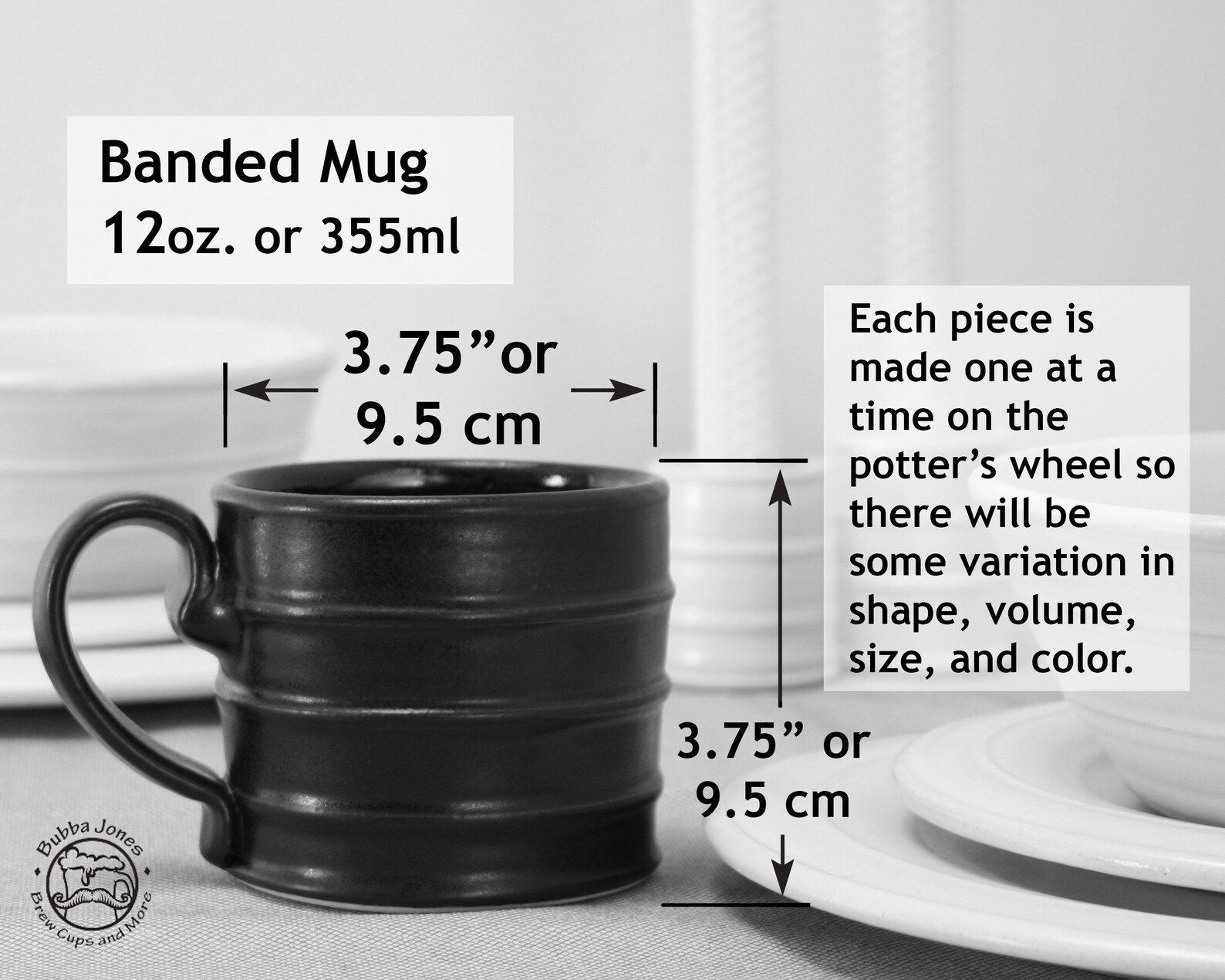 Stoneware Pottery Mug Banded Modern Design 12 Oz. With White Etsy