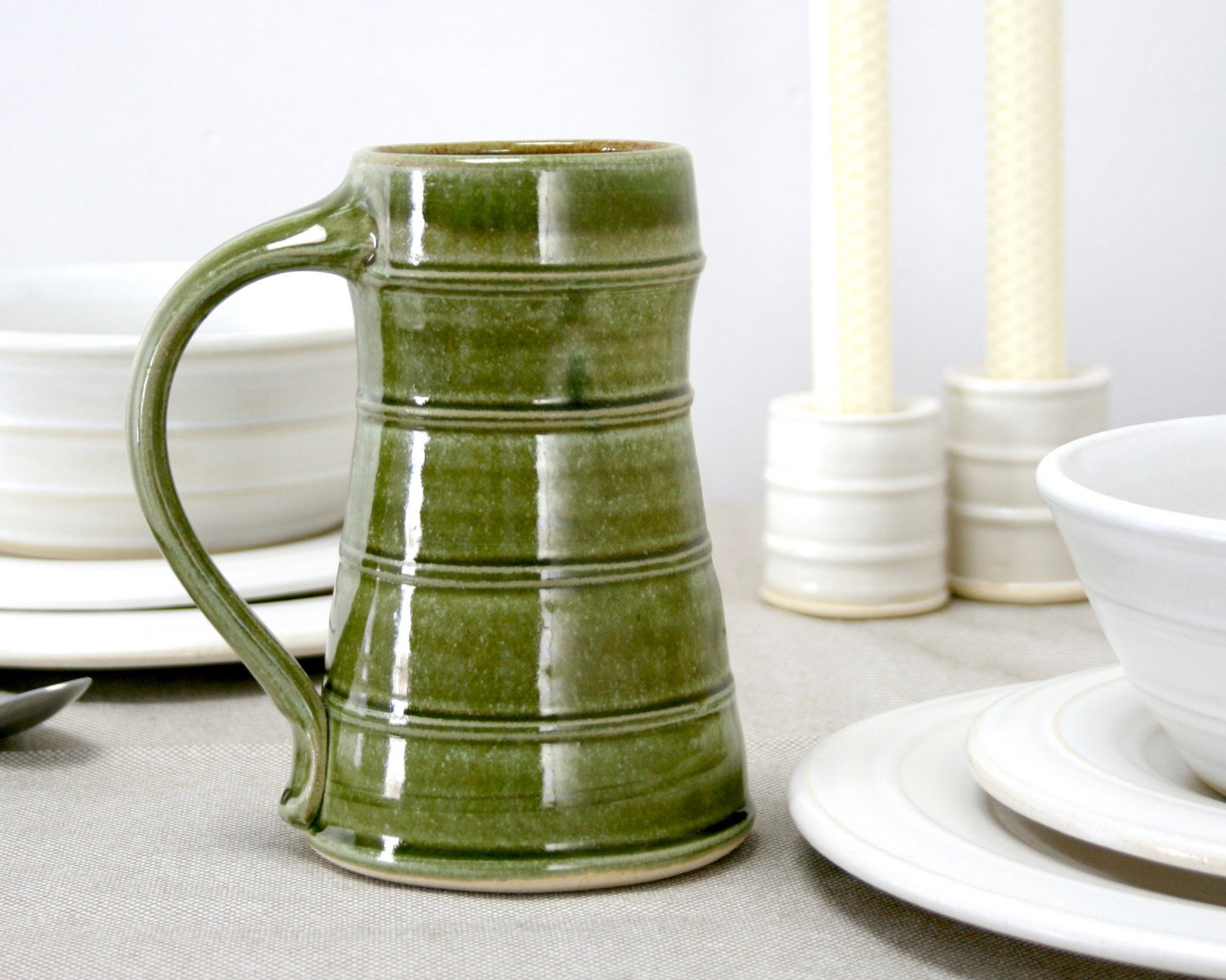 Stoneware Pottery Beer Tankard 16 Oz. With Cascade Green Etsy