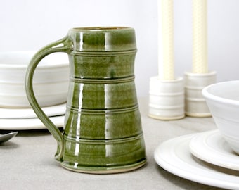 Stoneware Pottery Beer Tankard, 16 oz. with Cascade Green Glaze. Great gift for craft beer lovers
