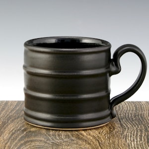 Black Banded Mug, Stoneware Pottery,  Modern Design, 12 oz.  Great for Coffee and Tea, Microwave and Dishwasher Safe