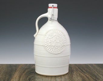 Beer Growler ! Handmade 64 oz beer growler from ceramic stoneware clay with Big Hop logo ! Great craft beer gift !