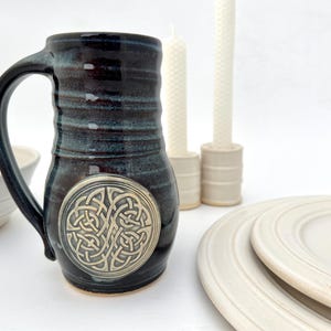Handmade Stoneware Beer Tankard: Celtic Knot Medieval Beaker
