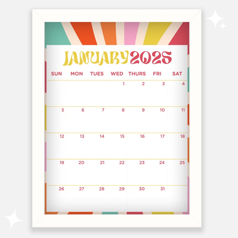 Groovy 2025 Wall Calendar Etsy
