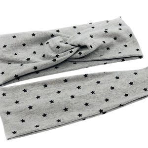Mini Stars on Gray Headband, Twist Headband, Yoga Headband, Wide Headband