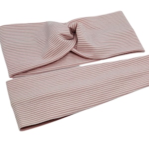Rose and White Mini Stripe Headband, Twist Headband, Yoga Headband, Wide Headband, Workout Headband