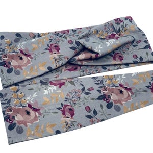 Mauve Floral on Gray Headband, Wide Headband, Adult Headband, Floral Headband, Turban Twist Headband, Yoga Headband, Hair Accessories