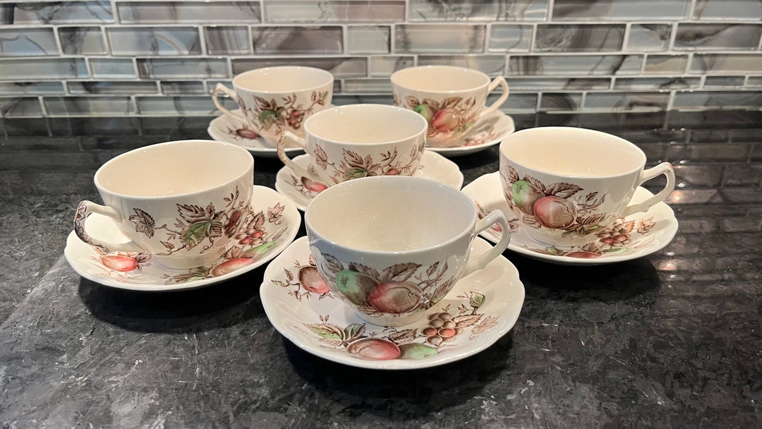 Johnson Brothers Harvest Time Fruit Pattern 6 Cups/saucers Transferware