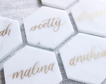 Marble Place Cards | Modern Wedding | Marble Coaster | Party Favor | Cork Coaster