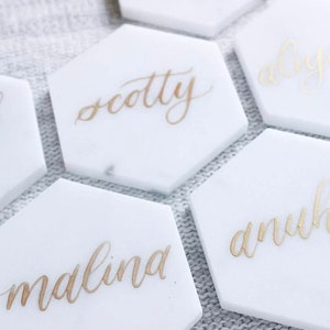 Marble Place Cards | Modern Wedding | Marble Coaster | Party Favor | Cork Coaster