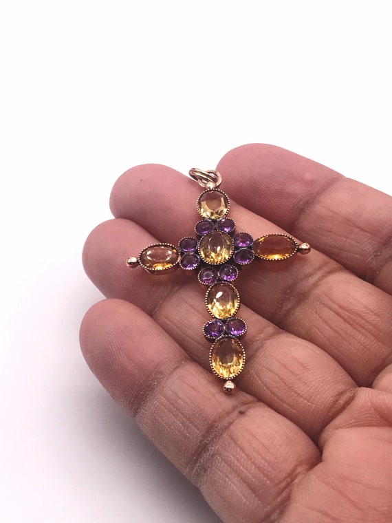 Pendant,Cross. Citrine & Amethyst.14k gold - image 2