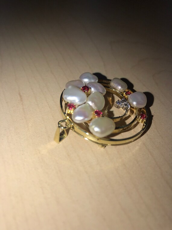 Pin pendant combo,14k yellow gold,pearls,rubies &… - image 9