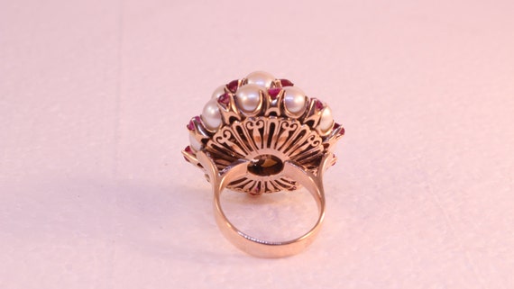 Ring,14k reddish gold, Pearl and Ruby. Circa 1950… - image 3