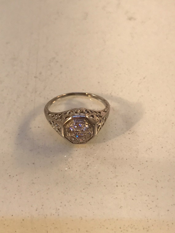 Ring, Diamonds, 14k White Gold Filigree. Circa 19… - image 2