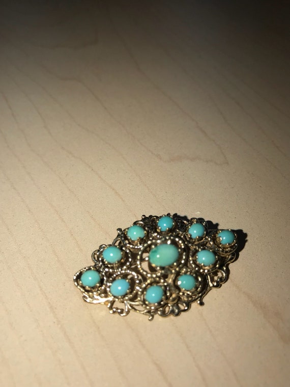 Pin, Pendant combo, Turquoise & 14k yellow gold. … - image 9