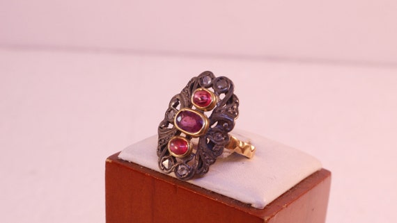 Ring,Ruby,Rose Cut Diamonds, Circa 1940's - image 1