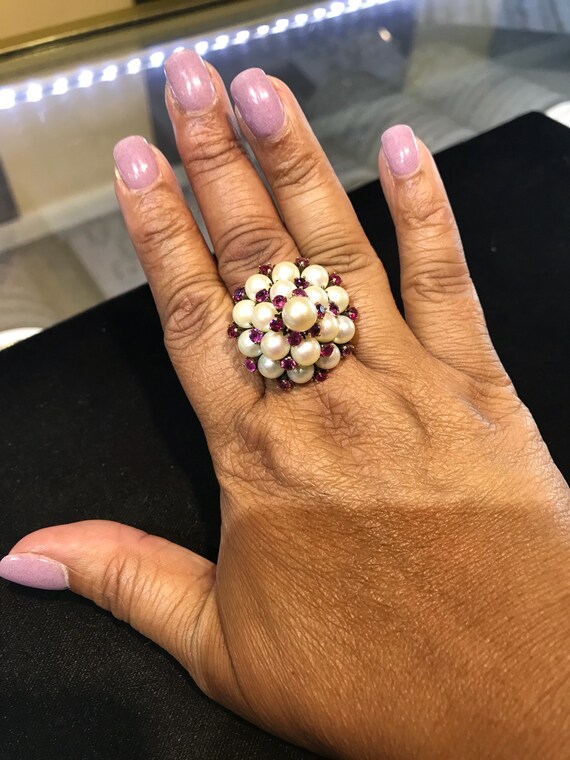 Ring,14k reddish gold, Pearl and Ruby. Circa 1950… - image 4