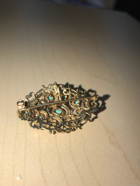 Pin, Pendant combo, Turquoise & 14k yellow gold. … - image 7