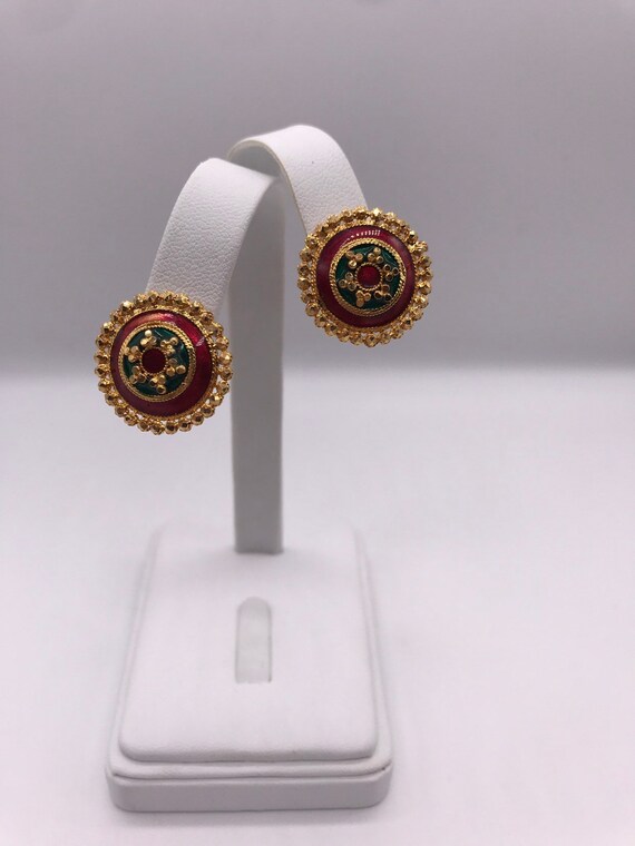 Earrings Vintage 22k Gold Enamel - image 8