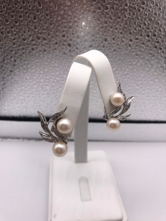 14k white gold Earrings, diamonds & pearls