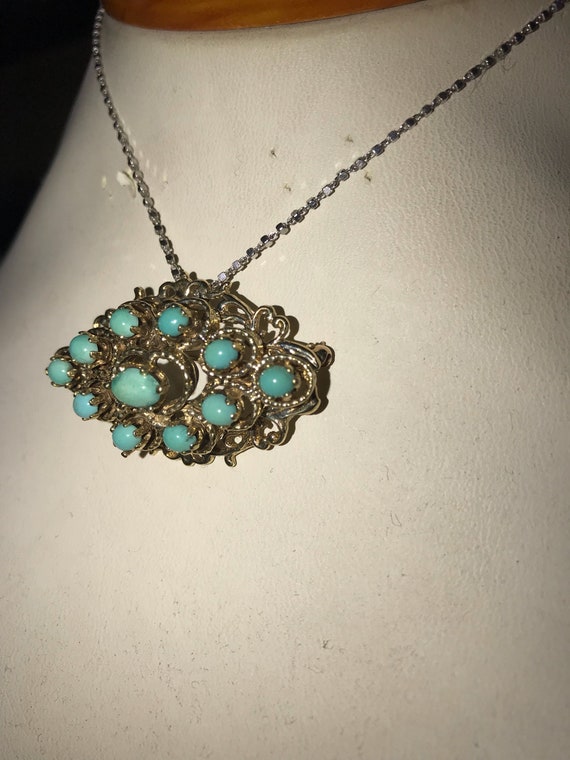 Pin, Pendant combo, Turquoise & 14k yellow gold. … - image 10