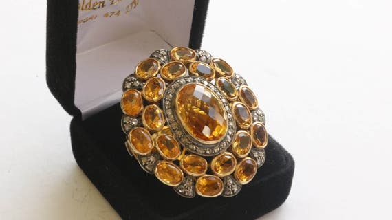 Dramatic Statement Ring,18k yellow gold,Citrine &… - image 1