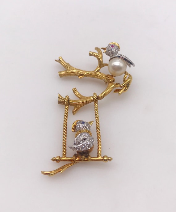 Pin/Brooch, 18k gold & Diamonds. Birds - image 1