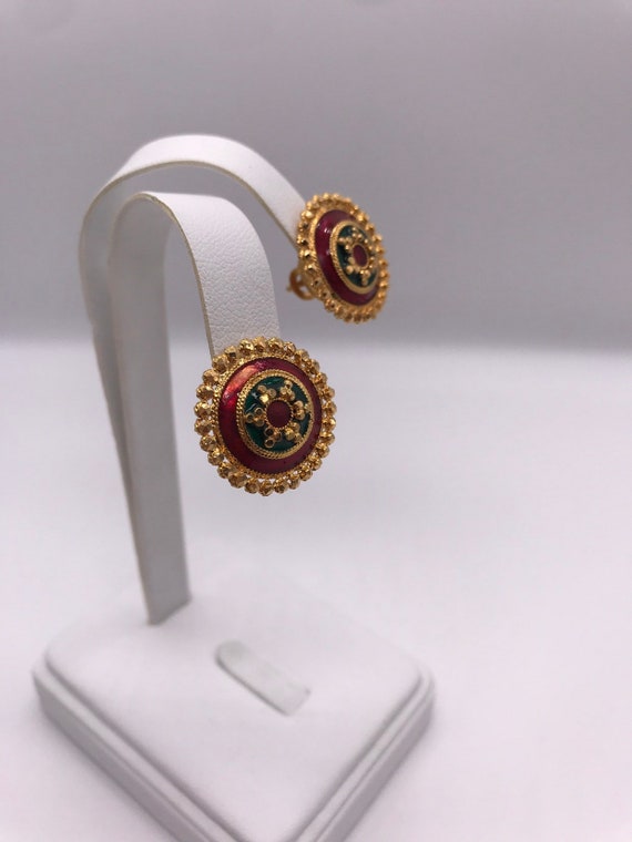 Earrings Vintage 22k Gold Enamel - image 9