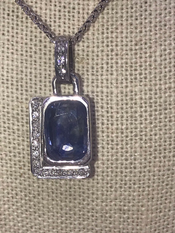 Sapphire pendant with 14k white gold chain. - image 4