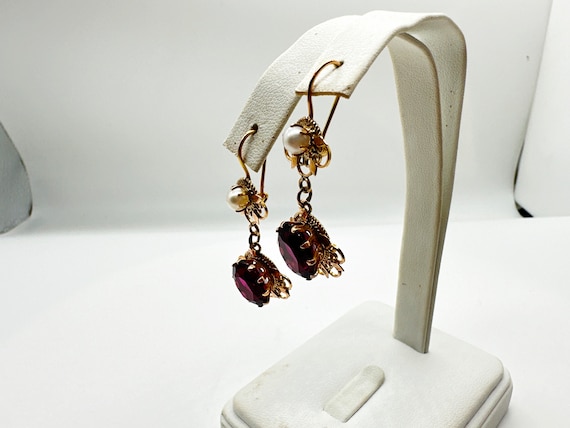 Earrings, 14k gold. Garnet & Pearl - image 6