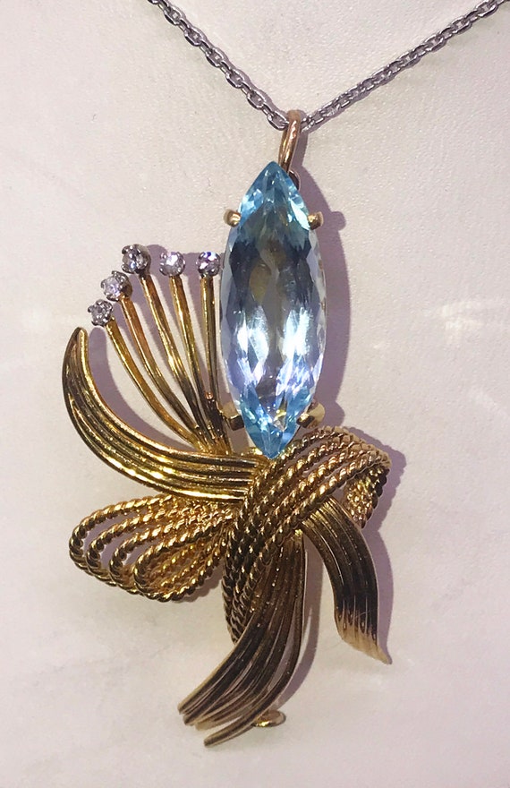 Pin Pendant combo,solid 18k, Aquamarine & Diamonds