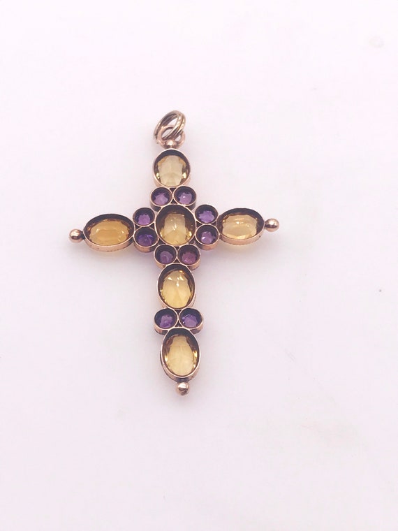 Pendant,Cross. Citrine & Amethyst.14k gold - image 1