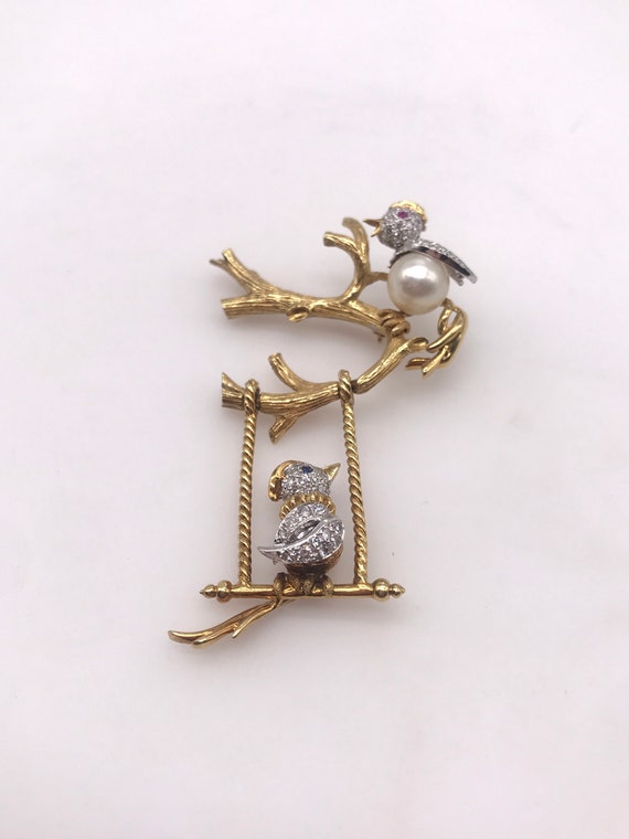 Pin/Brooch, 18k gold & Diamonds. Birds - image 4