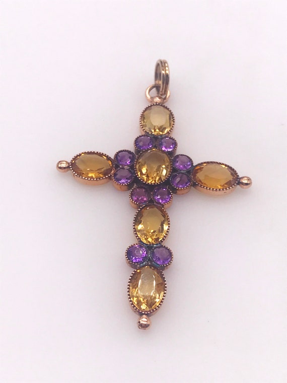 Pendant,Cross. Citrine & Amethyst.14k gold - image 3