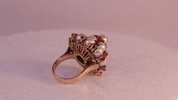 Ring,14k reddish gold, Pearl and Ruby. Circa 1950… - image 7