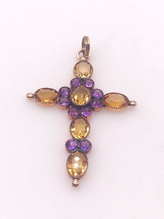 Pendant,Cross. Citrine & Amethyst.14k gold - image 4