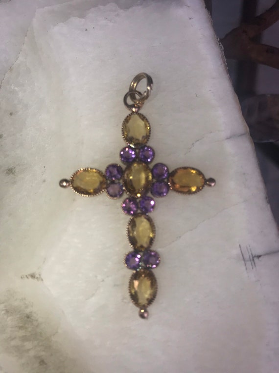 Pendant,Cross. Citrine & Amethyst.14k gold - image 9