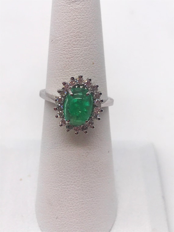 Ring,Emerald & Diamonds. 14k white gold. Handmade - image 1