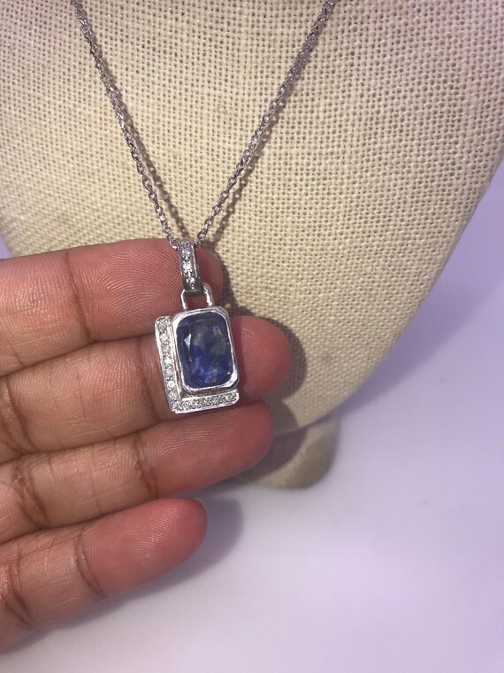 Sapphire pendant with 14k white gold chain. - image 6