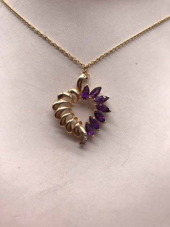 Pendant,Heart, 14k gold. Amethyst & Diamonds - image 9