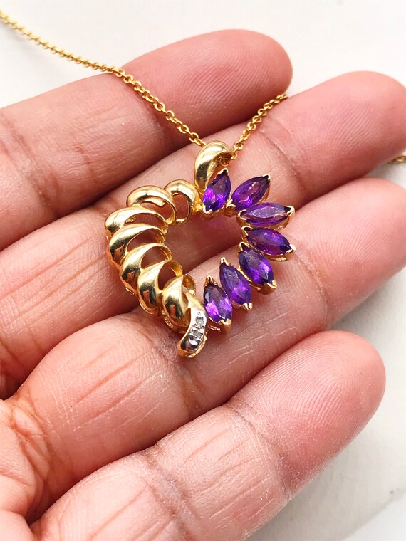 Pendant,Heart, 14k gold. Amethyst & Diamonds - image 6