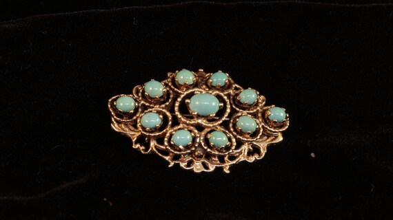 Pin, Pendant combo, Turquoise & 14k yellow gold. … - image 2